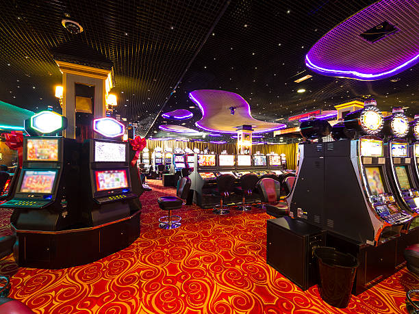 A Slot machines room in an empty Casino.